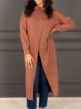 Cozy Rust Cowl Neck Long Sleeve Knit Top